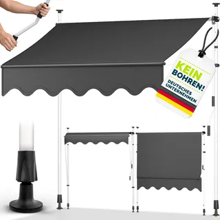 tillvex Balkonmarkise 300 cm Grau Gelenkarm Markise Klemmmarkise Sonnenmarkise Balkon ohne Bohren - Grau