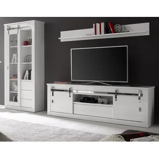 furn.design Wohnwand "Miami" in weiß Hochglanz Wohnkombination 3-teilig 309 x 201 cm, Soft-Close - Weiß