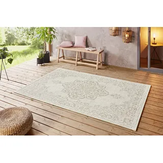 NORTHRUGS In- und Outdoor Teppich 160x230cm - Wetterfest Orientalisch Vintage-Design mit Medallion Läufer Terrassenteppich Balkonteppich Küchenläufer Badteppich Wohnzimmerteppich Wasserfest in Beige