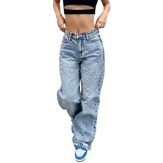 Generisch Low Waist Jeans Damen - Wide Leg Hose Mädchen Hellblaue Lockere Flared Schlaghosen mit Löchern Mode Jeanshose Cargohose Sommerjeans Outfit Mom Hüftjeans Y2K Baggy Jeanshosen Hosen