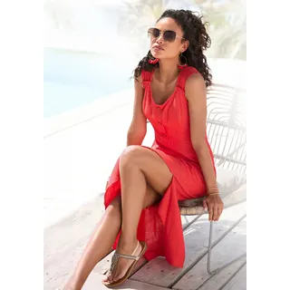 Maxikleid LASCANA, Damen, Gr. 34, N-Gr, rot, Web, Obermaterial: 85% Viskose, 15% Leinen. Futter: 100% Baumwolle, unifarben, figurumspielend knöchelfrei, Rundhals, Kleider Maxikleid, mit breiten Trägern aus Webware in Leinenoptik, sommerlich, Topseller