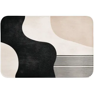 OnlyWow Badematte Abstrakt - Japandi - Beige - Modern Badvorleger 90x60 cm , Beige, Schwarz , Textil , Füllung: Polyurethan (Pur) , Rechteckig , 90x60 cm , Heimtextilien, Badtextilien, Badematten
