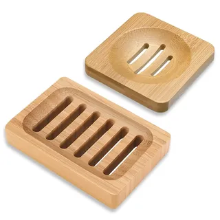2 Stück Bambus Seifenschale mit Ablauf, Seifenhalter Dusche Holz Seifenablage Natürliche Hölzerne Bambus, Handgefertigte Seifenkiste Seifen Box Set