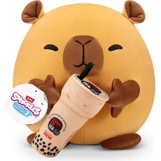 ZURU 77573D - Snackles Capybara Wasserschwein in Braun mit Kung-Fu-Bubble-Tea, Serie 2 - Kuscheltier (35 cm)