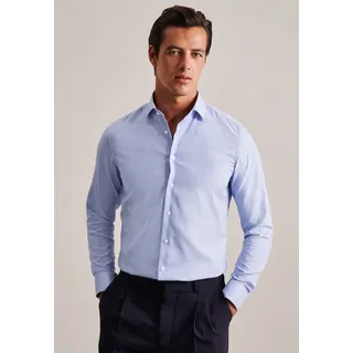 Businesshemd SEIDENSTICKER "Schwarze Rose", Herren, Gr. L (42), verlängerte Ärmellängen, blau (mittelblau), 100% Baumwolle, Strukturmuster, unifarben, slim fit, 2-Knopf-Manschette, Hemden Businesshemd, Slim 1/1 Extra lang Kentkragen Struktur