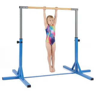 COSTWAY Gymnastik Turnreck, Reckstange Indoor mit 12-Fach verstellbaren Höhen von 85-145 cm, Gymnastikstange horizontal, Turnstange bis 150 kg belastbar, Turngeräte für Kinder ab 3 Jahren (Blau)