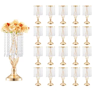 VEVOR 20 STK 43 cm hoher Blumenständer aus Kristallglas für Hochzeiten, Metallvase für Hochzeitsmittelstücke, goldene Blumenhalter, Blumenständer für Tische, Hochzeitsessen, Partys