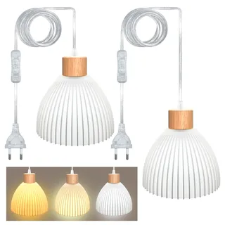 3D Gedruckte Hängelampe Kit mit Stecker 2 Stück, Lampenfassung E27 mit 500CM Transparent Kabe und Weiß 3D Lampenschirm, Pendelleuchte mit Stecker, Fassung Lampenkabel mit Schalter, Moderner Stil