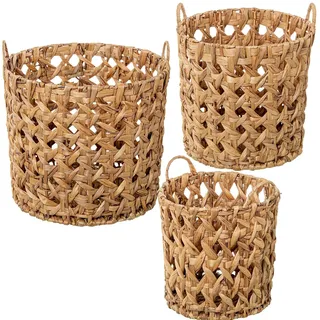 DRW Set mit 3 Körben aus Seegras, durchbrochen, natürlich, Ø39 x 35 + ø33 x 32 + ø 28 x 29 cm