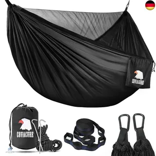 COVACURE Hängematte Outdoor Hängematte mit Moskitonetz - 350kg Belastbarkeit für 2 Personen 290 x 140 cm Ultraleicht Hammock Reise Gadgets für Camping Garten Survival Wander (Schwarz)