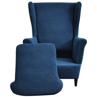CHNSHOME Sesselhusse Ohrensessel 2 Stück Ohrensessel Bezug Elastisch Ohren Sessel Überzug Bezug Sesselbezug Navy blau