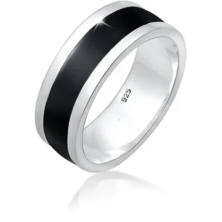 Silberring KUZZOI "Ring Herren Bandring Emaille Casual 925 Silber" Gr. 60, silber, Fingerringe, Herren, 60, Silber 925 (Sterlingsilber), Silberring