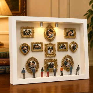 Mini Museum Silhouette Box mit LED, Mini Museum Bilderrahmen (Weiß) | Mini Museum 11 Bilderrahmen und 8 Menschen Figuren, Museum of us, Geschenk für Valentinstag, Hochzeit & Jahrestag