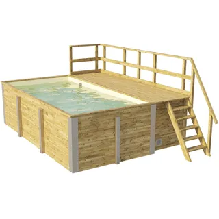 Weka Massivholzpool 595 Gr. 1 490 x 309 x 200 cm inkl. Sandfilteranlage und Sonnendeck