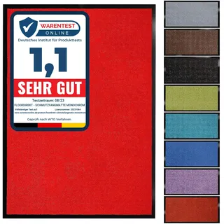 Floordirekt Schmutzfangmatte Monochrom | Fussmatte in 10 Größen & 8 Farben | Türmatte für innen & außen (120 x 180 cm, Rot)