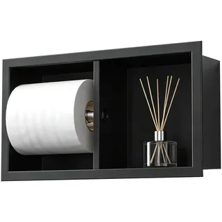 Unterputz-Toilettenpapierhalter, 304 Edelstahl WC Toilettenpapierhalter Verdickt Papierrollenhalter Wandmontage 33×17×10cm Klopapierhalter mit aufbewahrung Umgebördelte Kante 1 cm (Schwarz, B)