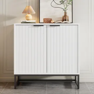 FurnitureR Moderne Sideboard Kommode mit 2 Türen in Vakuum-Formgebung,Standschrank Lagerung Schrank mit Metallgriffen und Rahmenbeinen,geeignet für Wohnzimmer,Flur und Esszimmer - Maße:B80/T40/H80cm