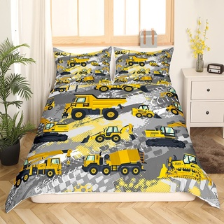 Tbrand Jungen Karikatur Auto Betten Set Kinder Baufahrzeuge Bettbezug Set für Kinder Kinder Karikatur Maschinen LKW Bettwäsche Set 135x200cm Baustelle Autos Abdeckung 2St