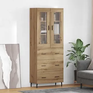 Hochwertiges 2-TLG. Highboard Artisan-Eiche 69,5 x 34 x 180 cm aus Holzwerkstoff, modernes Sideboard für Wohnzimmer, Esszimmer oder Flur mit viel Stauraum und stilvollem Design - Braun