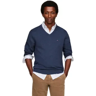 Tommy Hilfiger Herren Pullover V-Neck Regular Fit, Blau (Aegean Sea Heather), M