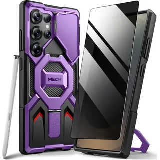 Tongate Magnetische Hülle für Samsung Galaxy S25 Ultra mit Ring Stand, [Kompatibel mit MagSafe][Kameraabdeckung Kickstand] Drop Stoßfest Robuste Handyhülle für S25 Ultra mit Schutzfolie 2025, Lila