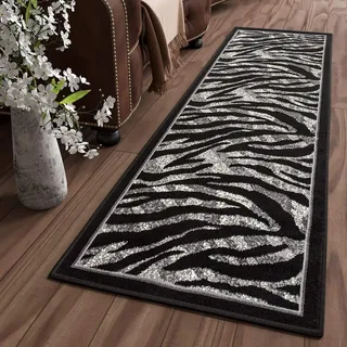 TAPISO Dream Teppich Läufer Flur Brücke Modern Zebra Streifen Tier Muster in Creme Grau Schwarz Korridor Wohnzimmer ÖKOTEX 80 x 300 cm