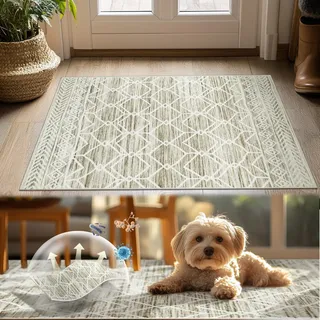 TOPICK Fußmatte Waschbar Boho Eingangsbereich Marokkanischer Niedrigfloriger Geometrischer Eingansmatte Fleckenabweisend, rutschfest Ultradünner für Küche Bauernhaus Badezimmer Tür 60x90(cm) Braun