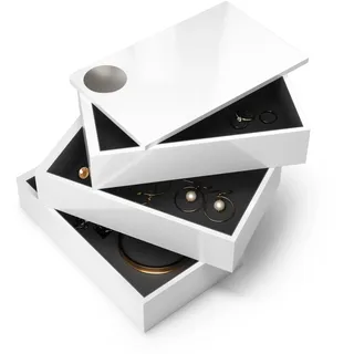 Umbra Spindle Schmuckkasten – Schwenkbares Schmuckkästchen mit 3 Ebenen zur Aufbewahrung von Schmuck, Uhren, Accessoires, Souvenirs und Mehr, Holz / Hochglanz Weiß, Einheitsgröße