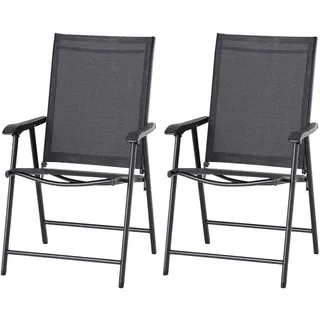 Outsunny Klappstuhl mit Armlehne 2er-Set Campingstuhl Angelstuhl Metall Schwarz , Metall, Textil , 64x94x58 cm , Gartenmöbel, Gartensessel, Gartenklappstühle