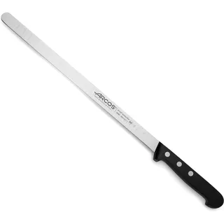 Arcos Lachs- und Fischmesser mit Edelstahlklinge 290 mm - Ergonomischer Griff aus Polyoxymethylen (POM), Lange und robuste Klinge mit Wellenschliff, Schneidet mühelos - Schwarz, Serie Universal