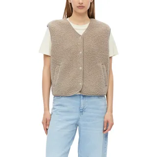 Plüschweste S.OLIVER, Damen, Gr. 44, beige (taupe), Plüsch, Obermaterial: 90% Polyester, 10% Viskose, unifarben, bequem hüftbedeckend, V-Ausschnitt, Westen Plüschweste, mit Druckknöpfen / V-Ausschnitt