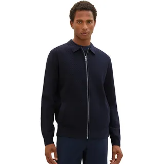 TOM TAILOR Herren 1038196 Strickjacke mit Reißverschluss im College-Stil, 13160-Knitted Navy Melange, L