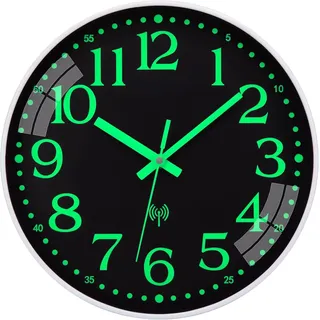 NESIFEE Wanduhr Funk Leuchtend Im Dunkeln Funkuhr Wand Lautlos 25 cm | Funkwanduhr Geräuschlos, Wanduhr Ohne Tickgeräusche, Wohnzimmeruhr,Küchenuhr,Badezimmeruhr Funk
