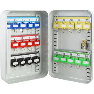 HMF 12525-07 Schlüsselkasten abschließbar, Schlüsselschrank klein | 25 Haken | 25 x 17 x 7,5 cm | Lichtgrau