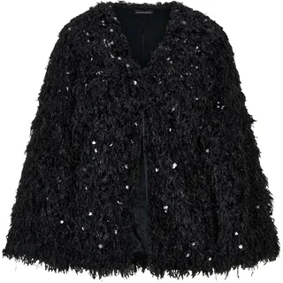 Kurzjacke GOLDNER "Eleganter Überwurf mit Pailletten", Damen, Gr. 48, schwarz, Obermaterial: 100% Polyester PES., Modern, normal, V-Ausschnitt, weit, Jacken Kurzjacke, neue Oberflächenoptik