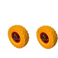 TEMPO DI SALDI Ein Paar pannensichere gelbe Räder aus strapazierfähigem Gummi für Schubkarren im Garten