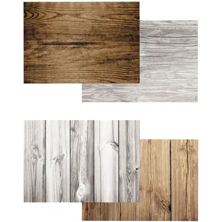 Dinnergut | 4x12 Papier-Tischsets mit Woody Motiv | 48 Stück DIN A3 | Premium Papier | Tischunterlage mit Holz | Natur, Holzbretter | Einweg Platzset für Tischdeko
