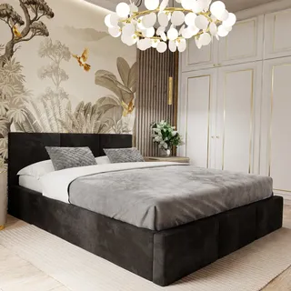 Muralo POLSTERBETT für Schlafzimmer Polsterbett mit Bettkasten und Gasdruckfeder Bett mit Polsterkopfteil Doppelbett 180x200 Bett mit Stauraum Schwarz - Schwarz