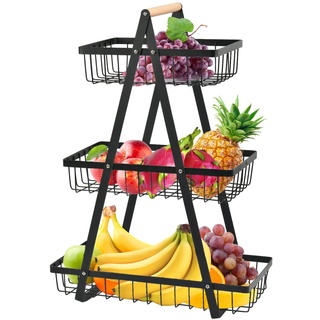 BOPHIS Obstkorb Brotkorb 3 Etagere Obst Etagere, Metall Obstschale Etagere Brotkorb Gemüsekorb Etagere mit 3 Ebenen, Obsthalter für Küche Obst Gemüse Snacks Aufbewahrung mit Schraubendreher