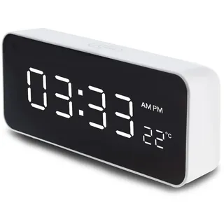 Green Blue GB397 Digitaler Wecker mit Thermometer, 2 Alarme/Snooze Funktion, Countdown-Funktion, Digitaluhr mit Temperaturanzeige, Stromversorgung über USB-Anschluss, Weiß