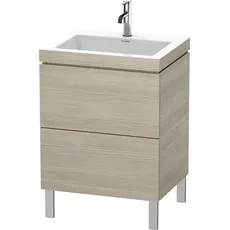 Duravit L-Cube Möbelwaschtisch c-bonded mit Unterbau bodenstehend, 60x48 cm, 2 Auszüge, ohne Überlauf, 1 Hahnloch, Farbe: Pine Silver Dekor