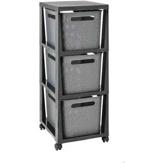 Rotho Tower mit Rollen , Anthrazit, Weiß , Kunststoff , 3 Schubladen , 37x30x35 cm , Reach, DIN EN ISO 14001, DIN EN ISO 9001, Made in Europe , Esszimmer, Servierwagen