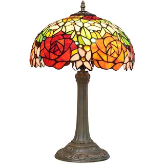 wecrejoni 12 Zoll Buntglas Tischlampe Wunderschöne Rose Tiffany Stil Nachttisch für Schreibtisch Leselicht Schlafzimmer Schlafsaal Wohnzimmer Küche Home Decor