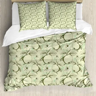 ABAKUHAUS Apfel Bettbezug, Vintage abstrakte Grunge, Milbensicher Allergiker geeignet mit Kissenbezügen, 155 cm x 220 cm - 80 x 80 cm, Olivgrün Hellgrün - Grün