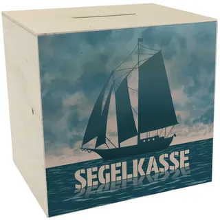 Segelkasse Spardose aus Holz mit Segelschiff Sparbüchse aus Holz für Segler sparen für das Segelschiff oder den nächsten Segeltörn