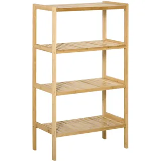 Homcom Standregal Bücherregal 4-stufiges Bambusregal Büroregal Lagerregal Natur , Naturfarben , Naturmaterialen , 33x112x62 cm , Wohnzimmer, Regale, Bücherregale