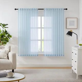 Melodieux Schiebegardinen mit Kräuselband, Modern Fensterschal Kinderzimmer küchengardinen Schlaufenschal Himmelblau, 210×137cm (H×B) 2er Set