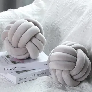 Namalu 2 Stück Plüsch Ball Knoten Kissen Rund Ästhetisch Knoten Dekokissen Weich Geknotet Wurfkissen Süß Plüsch Knoten Zierkissen für Stressabbau Kinder Zimmer Dekoration(Grau)