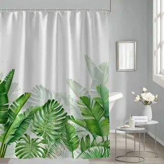 MUSOLEI Duschvorhänge 180X180 Grün Blätter Duschvorhang 3D-Druck Baltt Botanisch Natur Badewanne-Vorhang Anti-Schimmel Wasserabweisende Duschvorhänge mit Ringen waschbare Badezimmer-Vorhänge, grün