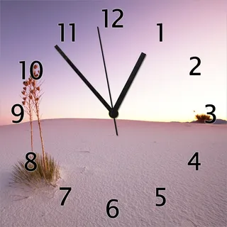 Wallario Design Wanduhr Kleine Oase in der Wüste aus Echtglas, Größe 30 x 30 cm - Rosa